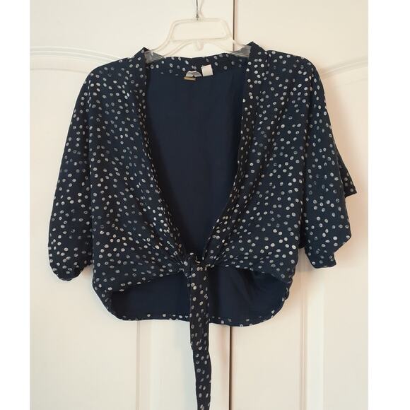 Roxy Blue Polka Dot Tie Front Cover Up Shrug Cardigan M Super Cute! - Picture 6 of 7